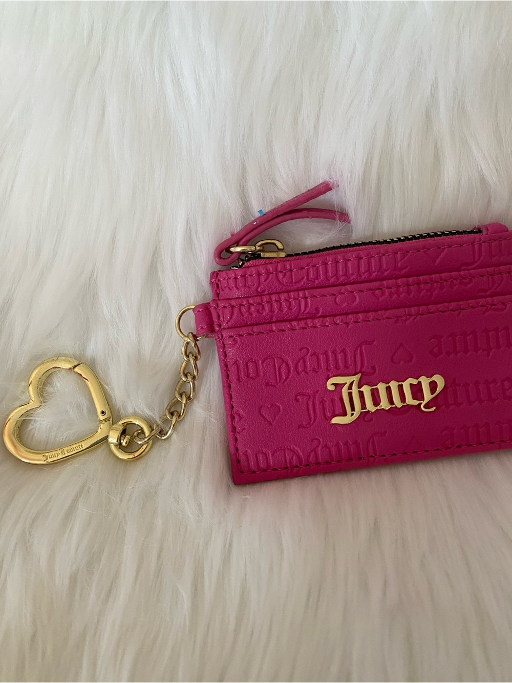 NWOT Juicy Couture Hot Pink Cardholder with Gold Heart Keychain